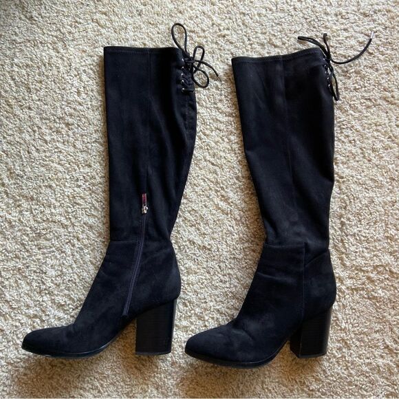 Marc Fisher Lablina Black Suede Heeled Boots  Size 7 - Picture 4 of 9